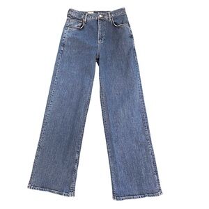 Pilcro Wide Leg High Rise Medium Blue Wash Denim Jean Size 29